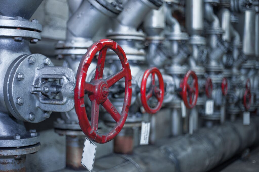 Closeup shot of pressure manual gate valve for piping work